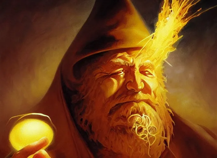 Prompt: magic : the gathering fantasy character concept art of the great pasta wizard by franz frazetta, high resolution. a clear portrait of powerful, mysterious wizard made out of noodles and pasta, flour and egg yolk magic fractals in background, fantasy coloring, intricate, digital painting, artstation, smooth, sharp focus