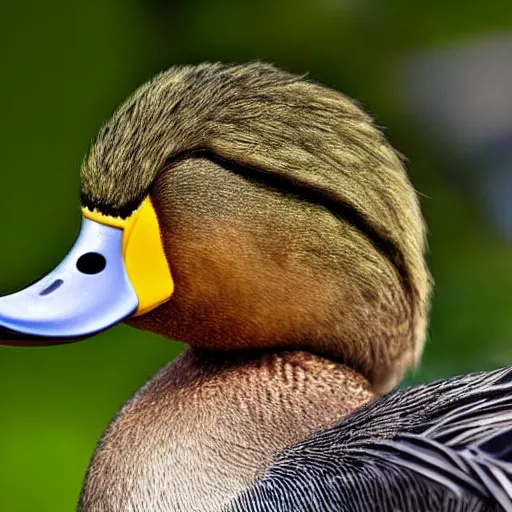 Prompt: a duck with the face of a human