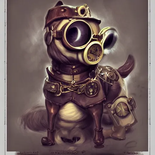 Prompt: a guard dog with steampunk googles, by ROSS tran