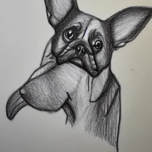 Image similar to a drawing of a surprised dog