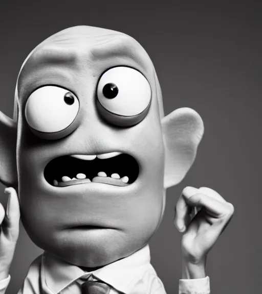 Prompt: professional photograph of a portrait of Mr Meeseek from Rick and Morty, black and white, studio lighting, highly detailed