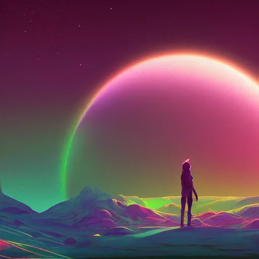 Prompt: psychedelic, whimsical, desert planet, 4k, beautiful, trending on patreon, deviantart, twitter, artstation, volumetric lighting, heavy contrast, art style of Ross Tran and Ilya Kuvshinov, trending on artstation, illustration, cgsociety, 8k, cinematic art by Greg Rutkowski and Thomas Kinkade and William O\'Connor