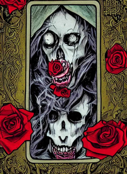 Image similar to tarot card :: horror :: vampire :: blood and roses :: by deiv calviz and bossmonsterbani