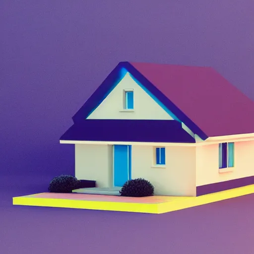 Prompt: cute chubby house, 3 d render, minimalistic, octane, 1 0 0 mm, depth of field, isometric, blue background