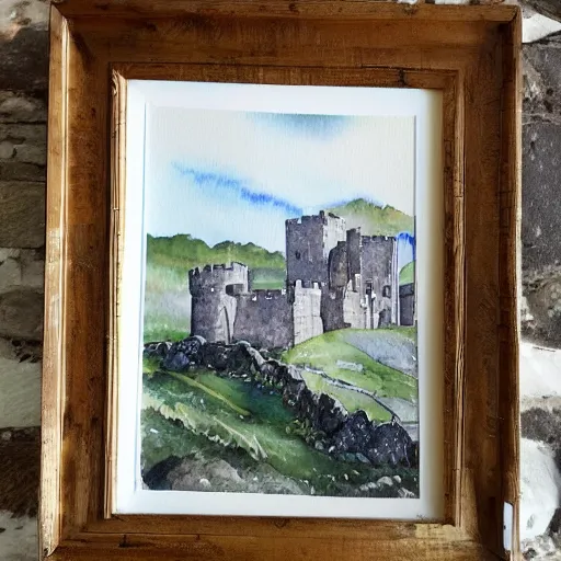 Image similar to beautiful scottish castle mountaintop watercolour mcdonalds resteraunt