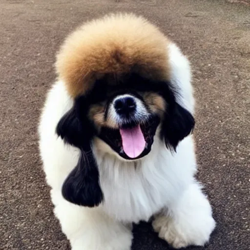 Prompt: photo of fluffy dog with emo haircut