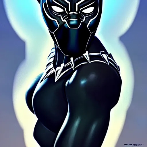 Prompt: portrait of woman black panther marvel character, confident pose, sharp focus, illustration, highly detailed, concept art, matte, trending on artstation, anime, art by wlop and artgerm and greg rutkowski, h 6 4 0