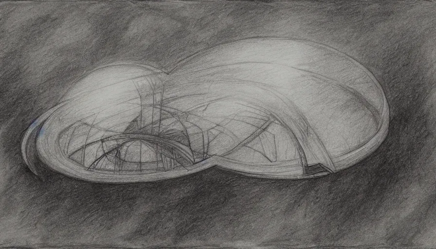 Image similar to mothership on an alien planet, 1 9 th century charcoal and pencil drawing