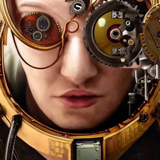 Prompt: an steampunk artificial intelligent mathematician is looking directly at you 8k trending on artstaion