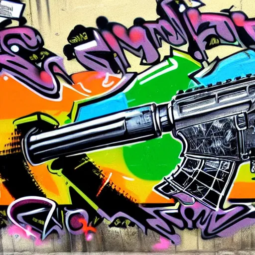 Image similar to a detailed high quality graffiti painting of an m - 1 6.