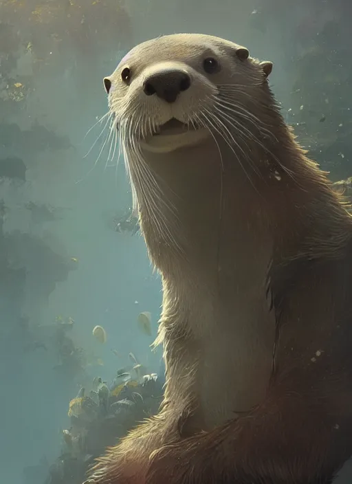 Image similar to a beautiful portrait of an anthropomorphic otter. character design by cory loftis, fenghua zhong, ryohei hase, ismail inceoglu and ruan jia. volumetric light, detailed, rendered in octane