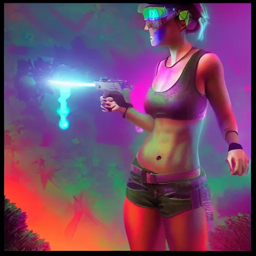 Image similar to Jill Valentine with pistol swimming in chromatic SPIRITS in misty mysterious astral temple, beautiful, dmt, trending on artstation, omnious, soft, REALISTIC