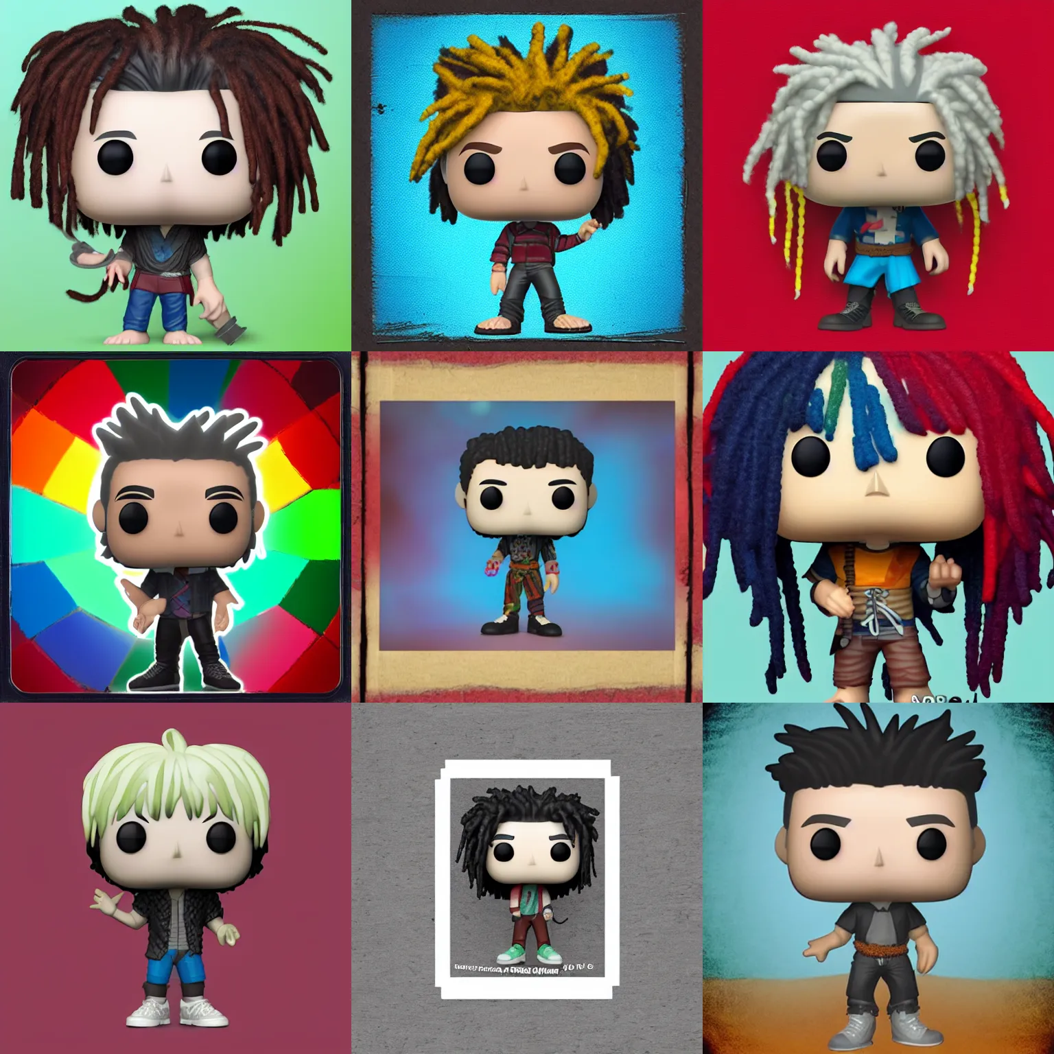 Prompt: a boy with colored! dread! hair! funko pop 4 k photorealistic [ polaroid effect! ]