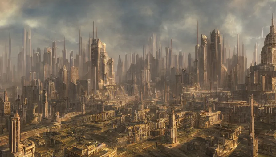 Image similar to matte painting of an utopian city