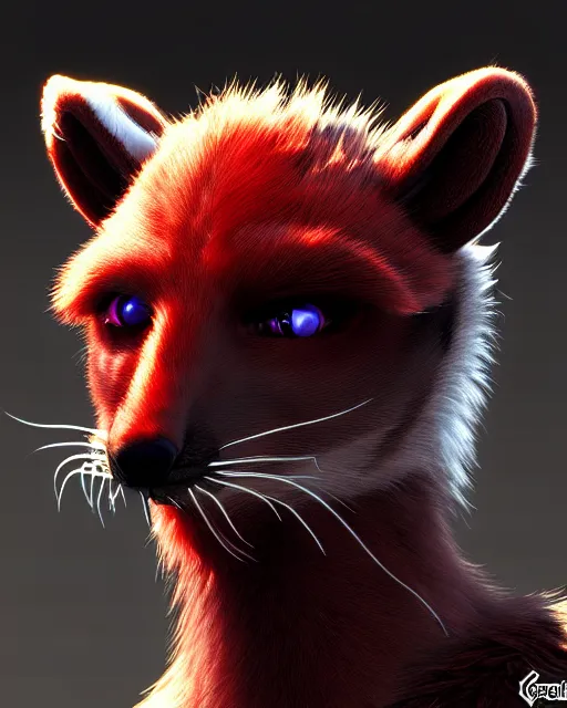 Image similar to furry - male - red - black - weasel - necromancer - fursona uhd ue 5 visual novel pc game expressions, photorealistic