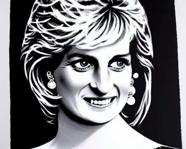 Image similar to lady diana, artwork by banksy