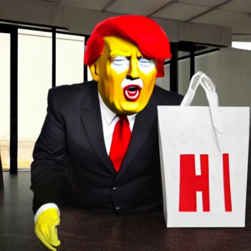 donald trump as sad ronald mcdonald holding paper bag, | Stable ...