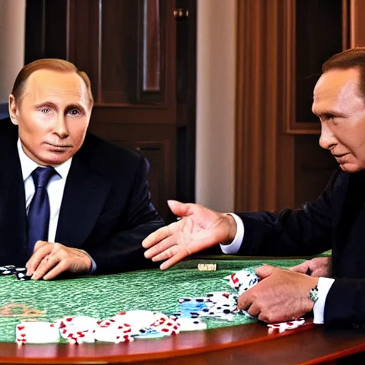 Image similar to a photo of Berlusconi play poker with Putin