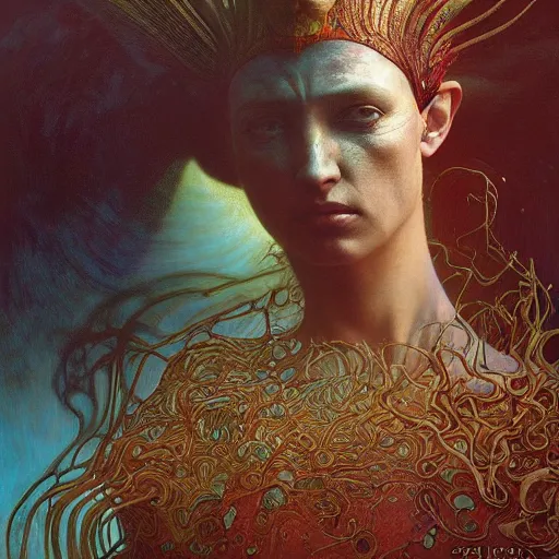 Image similar to queen of jupiter by zdzisław beksinski, iris van herpen, raymond swanland, craig mullins and alphonse mucha. highly detailed, hyper - real, beautiful, inspired by the movie avatar