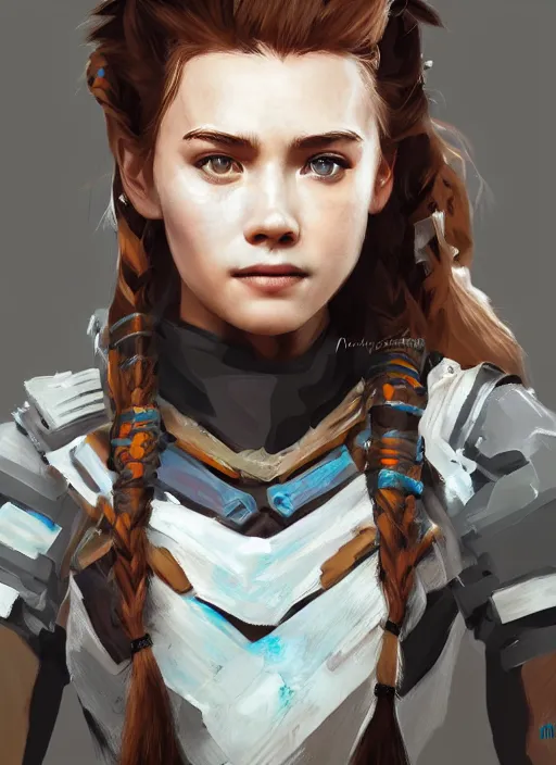 Prompt: minimalist portrait of aloy from horizon zero dawn, loose hair, digital art, muted colors, by nixeau, by wlop