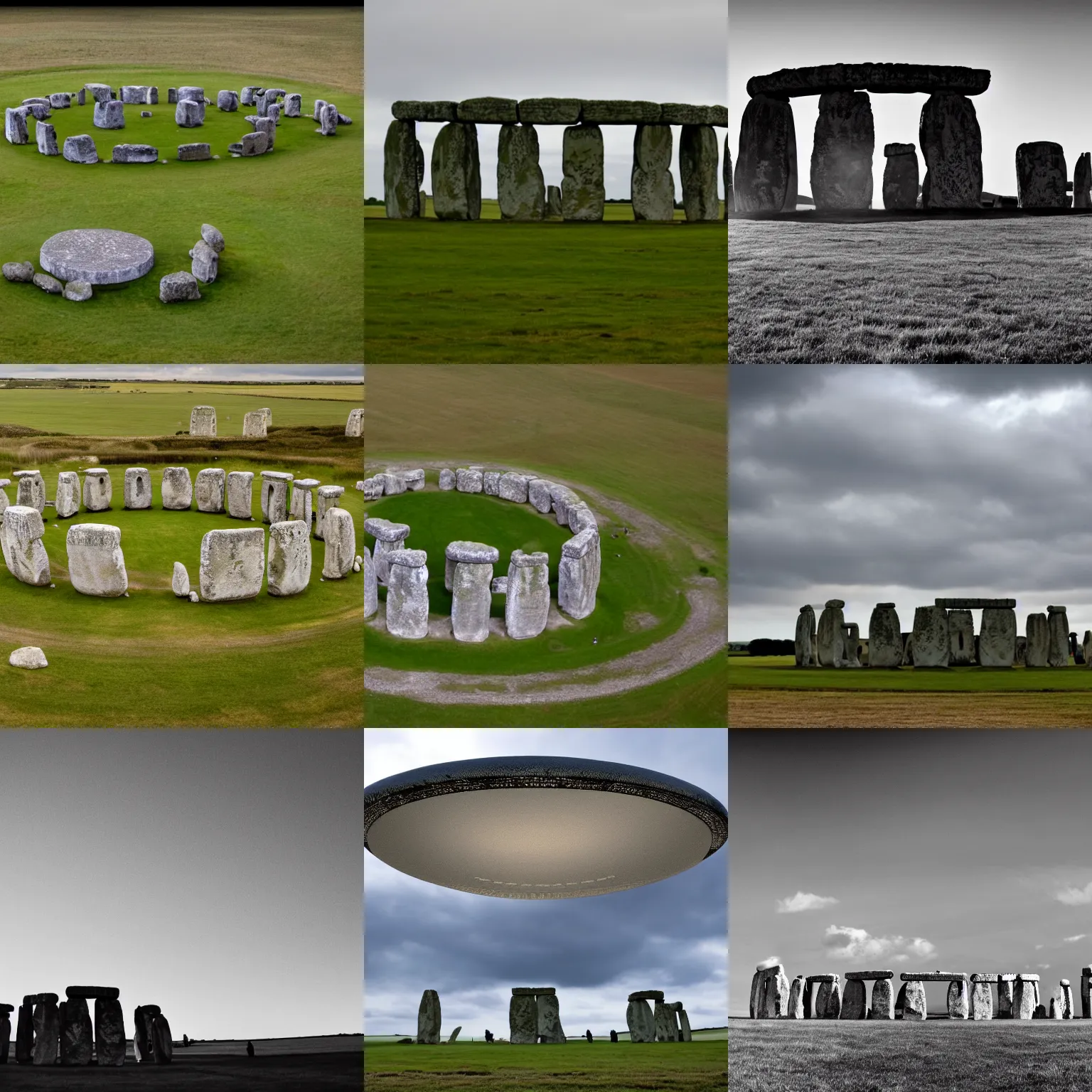 Prompt: a ufo landing at stonehenge