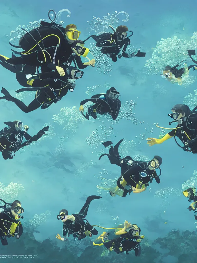 Prompt: scuba diving by disney concept artists, blunt borders, rule of thirds