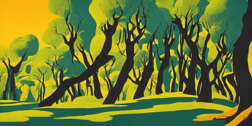 Prompt: national park illustration by eyvind earle