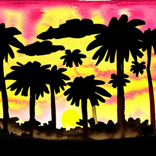 Prompt: vaporwave sunset, watercolor, dramatic lighting, cinematic, establishing shot, extremely high detail, photo realistic, cinematic lighting, pen and ink, intricate line drawings