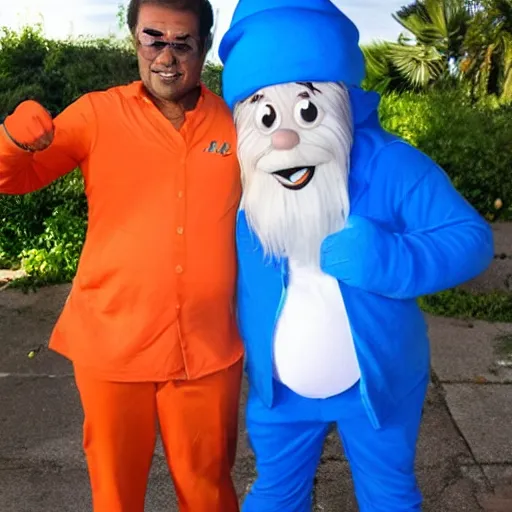 Prompt: papa smurf dressed as papaya