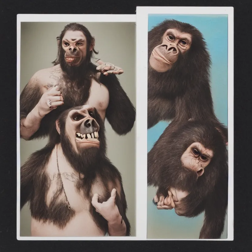 Image similar to portrait of post malone as an ape, polaroid