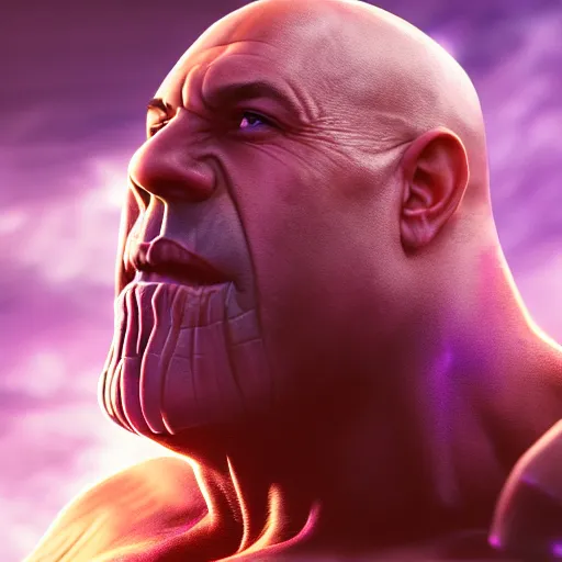 Image similar to thanos looking like vin diesel, realistic digital art, artstation, cinematic