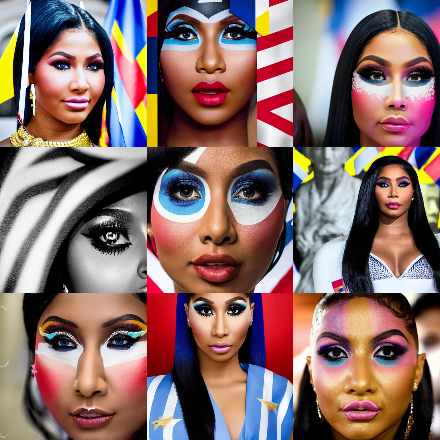 Prompt: Nicki Minaj detailed face, flags of Argentina behind, in the Argentine congress, blurred background, 100mm, hd,