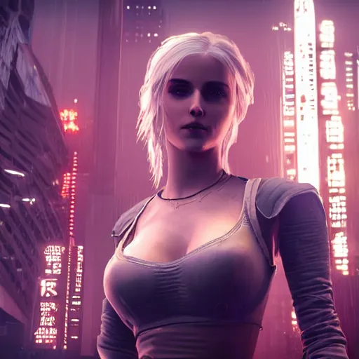 Prompt: Ciri with robotic arms portrait in night city cyberpunk, 8k ultra realistic, award winning, unreal engine 5, masterpiece