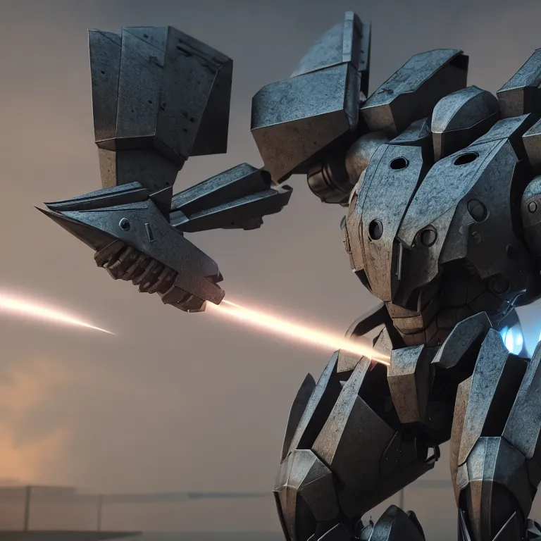 Prompt: hyper detailed 8 k cg cinematic still, rendering with volumetric lightning and ray tracing, skinny full body armored core, weathering armor plating, endoekeleton exposure