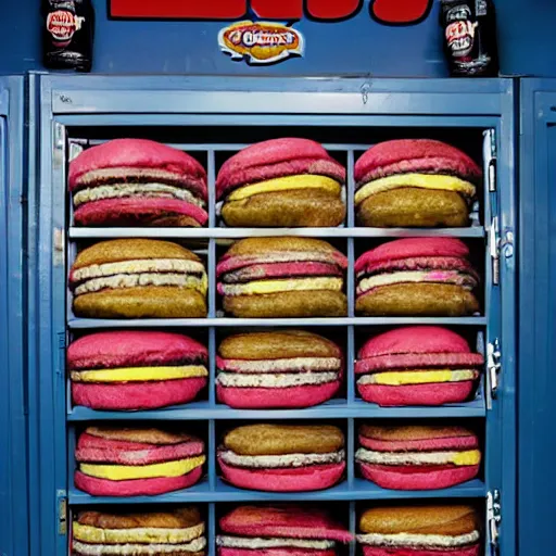 Image similar to promotional photo from storage hunters, a locker full of hamburgers, auction, movie still, cinematic,