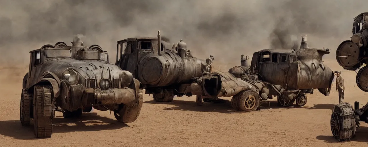 Image similar to Thomas the Tank Engine, the Batmobile and the Delorean in MAD MAX: FURY ROAD