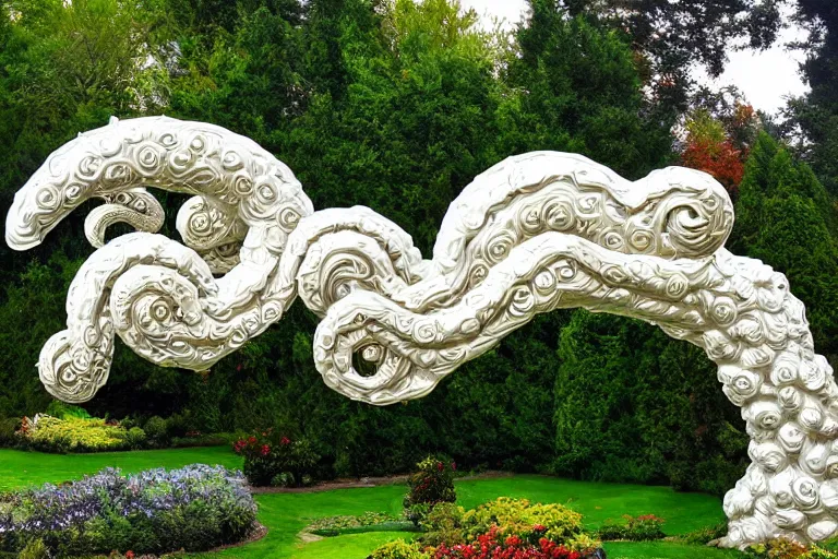 Prompt: a huge flock of many intricate elegant french horn cloud sculptures, art nouveau garden environment, soothing, milky way, award winning art, epic dreamlike fantasy landscape, ultra realistic,