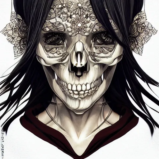 Image similar to anime manga skull portrait young woman skeleton, intricate, elegant, highly detailed, digital art, ffffound, art by JC Leyendecker and sachin teng