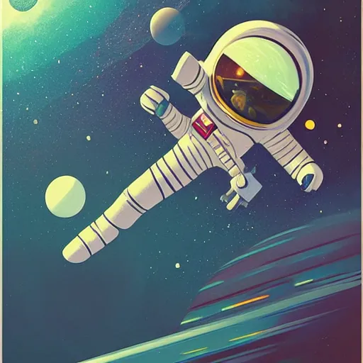 Image similar to a painting of an astronaut floating in space, poster art by mike winkelmann, behance contest winner, space art, sci - fi, poster art, 2 d game art