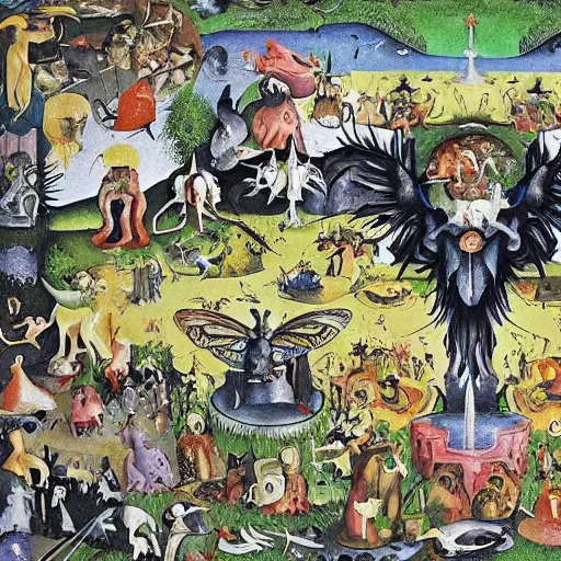 Prompt: a modern take on bosch garden of earthly delights, colored marker and black ink pen,