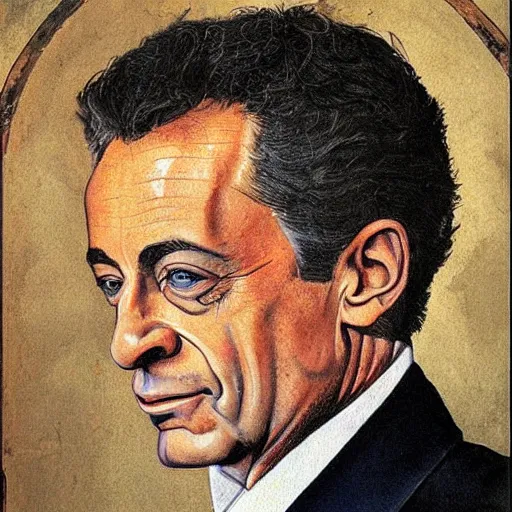 Image similar to a high quality and very detailed portrait of Nicolas Sarkozy, medieval art