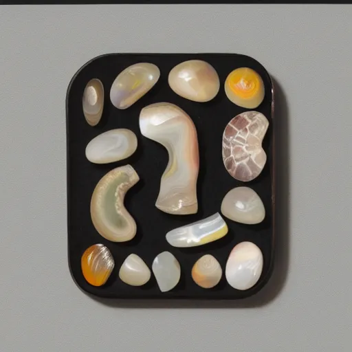 Prompt: a studio portrait of banded agates with the letter in the banding white background