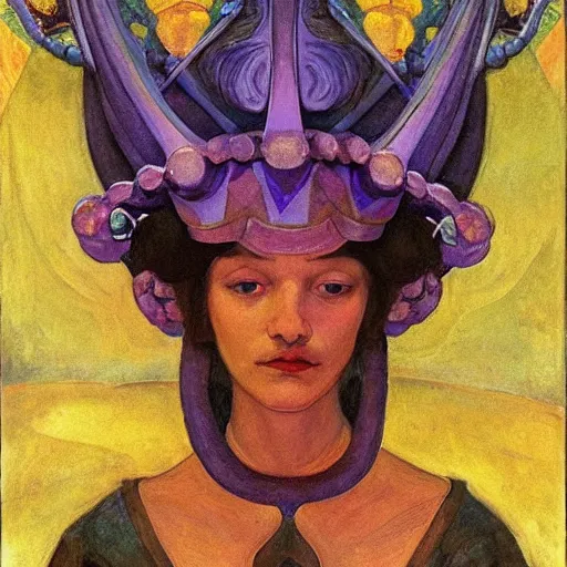 Image similar to the tentacle crown, by Annie Swynnerton and Nicholas Roerich and Diego Rivera, violet skin, elaborate costume, geometric ornament, rich color, dramatic cinematic lighting, smooth, sharp focus, extremely detailed