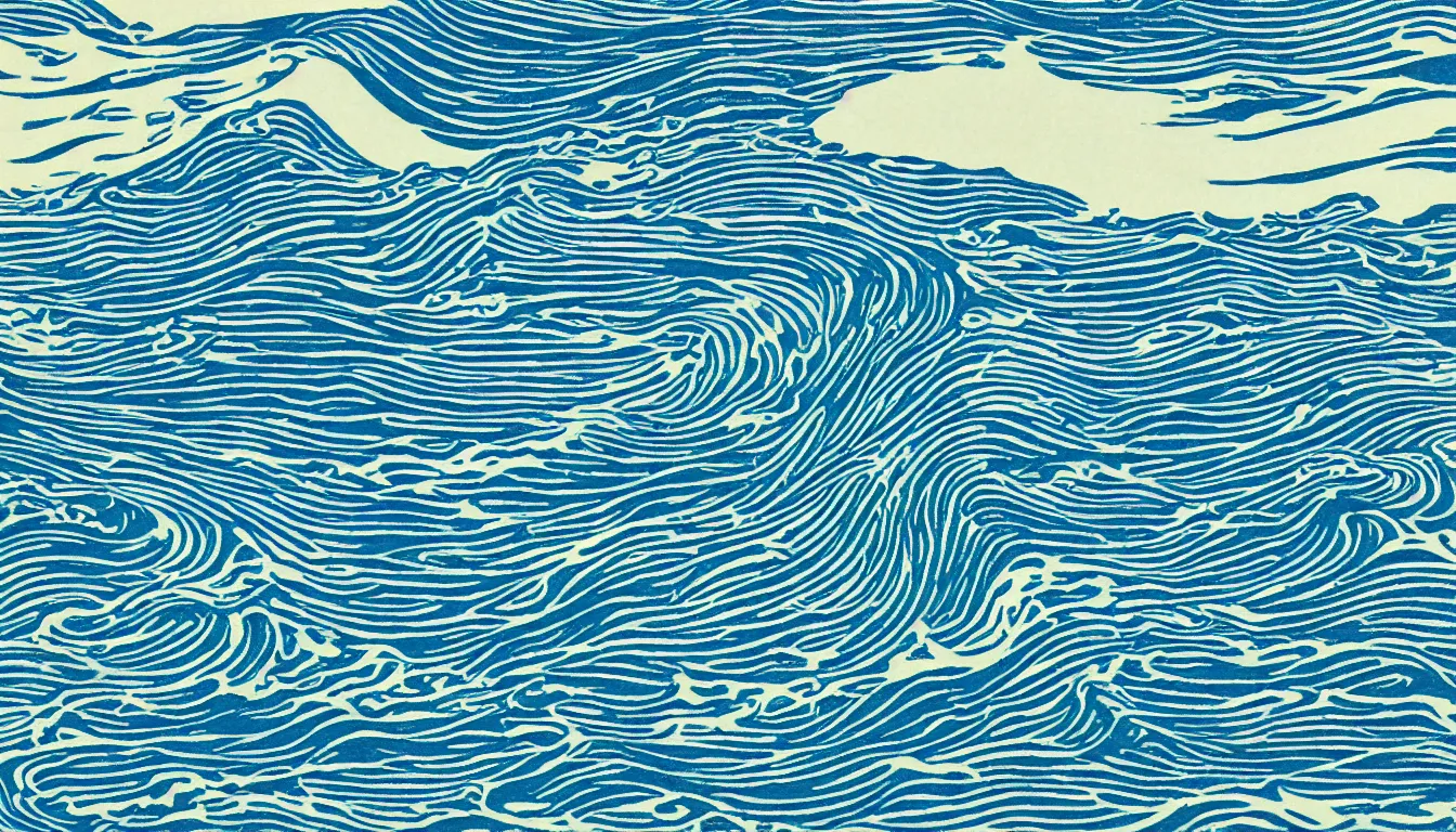 Prompt: ocean swells, woodblock print