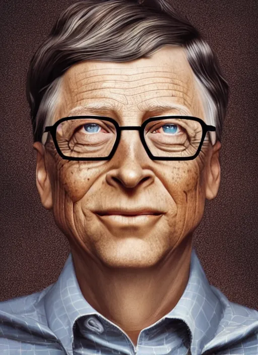 Image similar to bill gates, hyper detailed, digital art, trending in artstation, cinematic lighting, studio quality, smooth render, unreal engine 5 rendered, octane rendered, art style by klimt and nixeu and ian sprigger and wlop and krenz cushart.