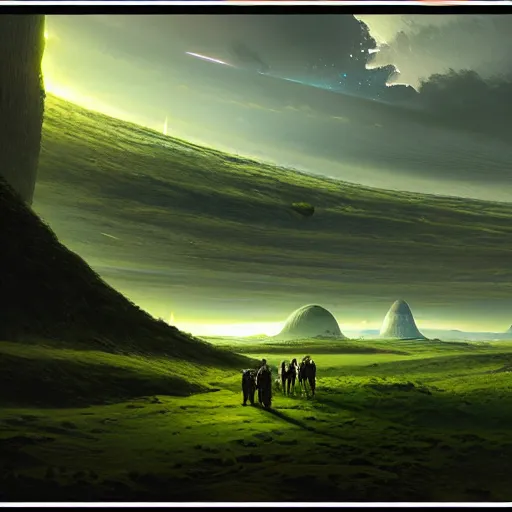 Image similar to a green gas planet, wide screen, landscape, by greg rutkowski