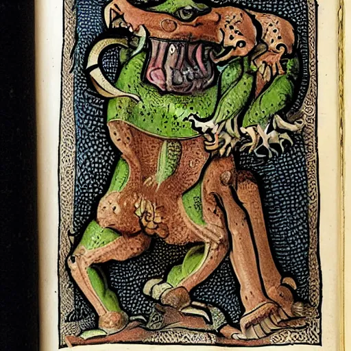 Image similar to medieval bestiary filled with uncanny grotesque beasts and freaky creatures