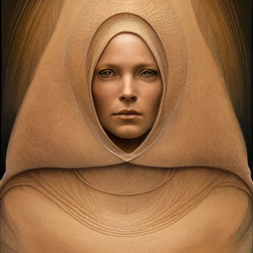 Image similar to sci - fi portrait of bene gesserit order sister by jean delville and rutkowski, mysterious, intricate, symmetry, goldenratio, hyperealistic, photoreal, 8 k resolution, highly detailed, proffesional illustration, high contrast, ambient occlusion