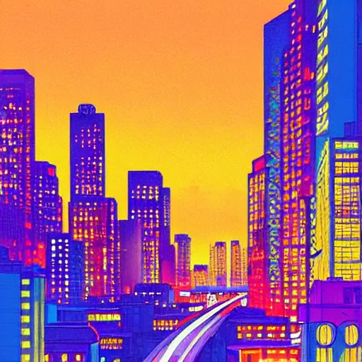Prompt: modern cityscape at night, 8 k, intricate, bright colors, art by ilya kuvshinov