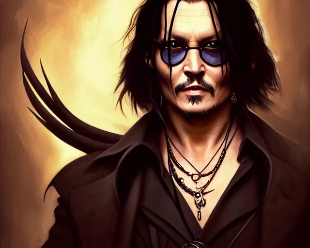 Image similar to photography of johnny depp as neo from matrix, deep focus, d & d, fantasy, intricate, elegant, highly detailed, digital painting, artstation, concept art, matte, sharp focus, illustration, hearthstone, art by artgerm and greg rutkowski and alphonse mucha